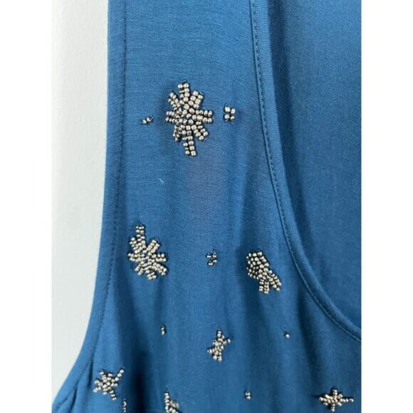 Torrid Blouse Women 3X Blue Mesh Silver Beaded Sleeveless Plus Size - Picture 7 of 8